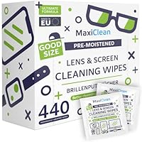 MAXI CLEAN Brillenputztücher - 440 Brillenputztücher Feucht - Brillenreiniger Feuchttücher für Brillen, Laptop- und PC-Bildschirme, Ferngläser, Optische Linsen, Uhrengläser