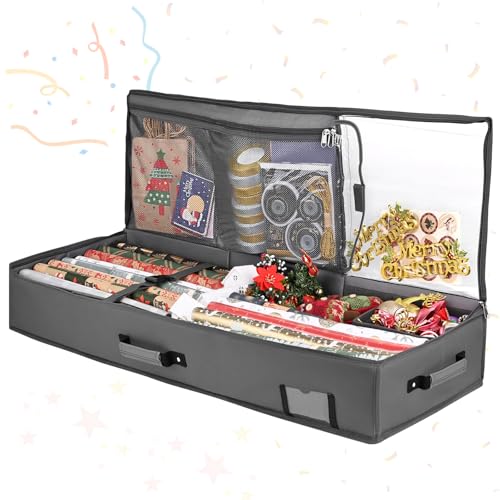 Geschenkpapier Aufbewahrung 95 * 35 * 16cm Geschenkpapier Organizer Wasserdichtes 600D Oxford Gewebe Aufbewahrung Organizer Aufbewahrung Geschenkpapierrollen mit 3 Fächern Mobile Trennwand (grau)