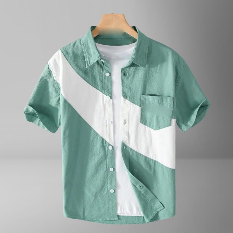 Chemise d'été homme à manches courtes patchwork et coupe ample décontractée - 2
