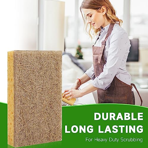 Image of 10 Pack Biodegradable Natural Sponges Kitchen - Compostable Cellulose and Coconut Walnut Scrubber Sponge - Eco Friendly Sponges for Dishes