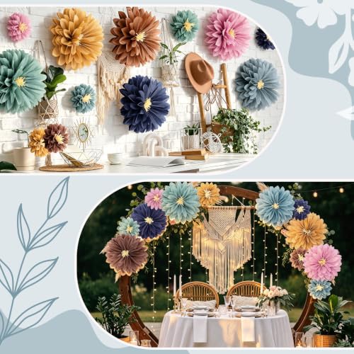 Image of Watersay 12 Pcs 10 inch 20 inch Large Tissue Paper Flowers, Bohemian Color