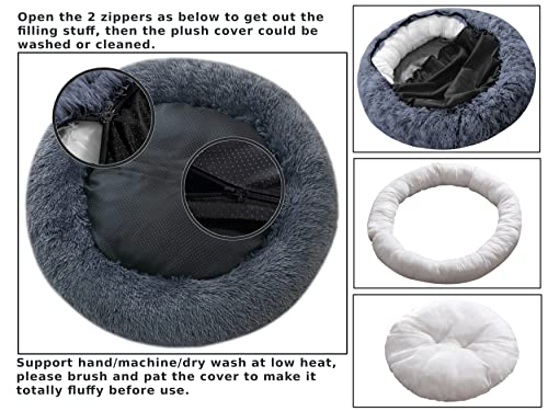 Comlax Beruhigende Donut Hundebetten XXL, Rundes Kissen mit abnehmbarem waschbarem Bezug, Anti-Angst-Kunstfell-Kuscheltier, Flauschiges, bequemes, pelziges Haustierbett (100cm, Dunkel Grau)