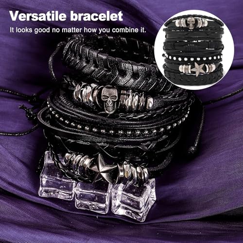 CoguZed 6 Pack Pulseras de Cuero Punk Ajustables miniatura 5