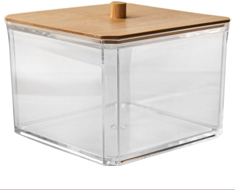 orion group Recipiente para almohadillas de maquillaje, dispensador de almohadillas de algodón, caja de algodón, soporte para almohadillas de algodón, dispensador con tapa de bambú, 127135