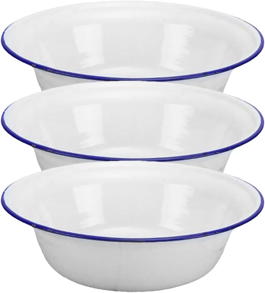 Luxshiny Vintage Enamel Bowl Set of 3 6.29 in Enamel Salad Bowl and Soup Large-Capacity Basin for Fruit Snacks Desserts Camping Picnic Home Kitchen Serving