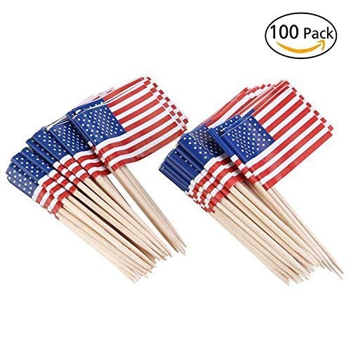 American Flag Picks Flag Toothpicks Cocktail Sticks Cupcake Toppers, 100 Count