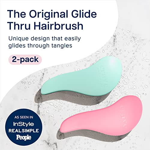 Crave Naturals Glide Thru Detangling Brush for Adults and Kids Hair. Detangler Hairbrush for Curly, Straight, Wet or Dry Hair. Hair Brushes for Women. Styling Brush. (TURQUOISE AND PINK)