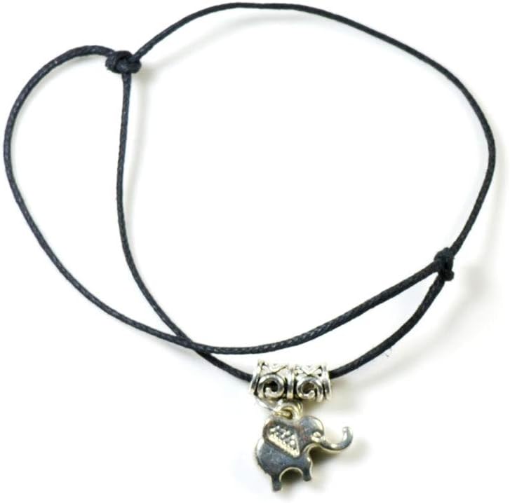 Adjustable Black Thread Anklet with Oxidised Silver Elephant Bead Evil Eye Charm for s