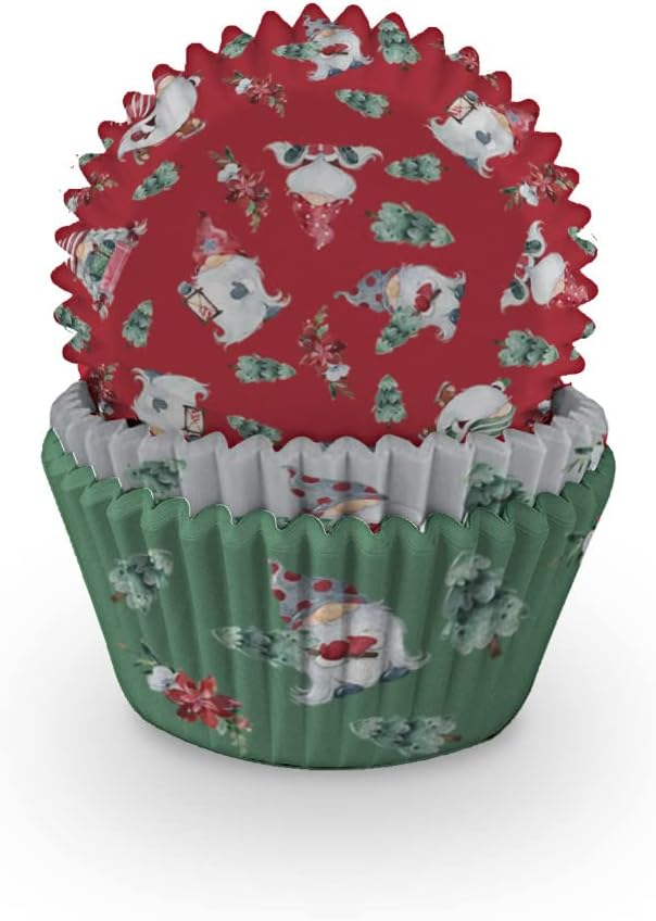 Anniversary House Pack of 75 Christmas Gonk Gnome Cupcake Cases for Baking, Baking Cups in Heavy Duty Greaseproof Paper, Xmas Muffins/Cup Cakes, Festive, J185