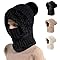 3 in 1 Beanie Hat for Women, Hat with Scarf and Mask, Winter Warm Knitted Ski Scarf and Mask Set (Black)