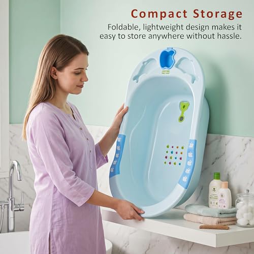 Image of Baybee Dolphin Baby Bath Tub for 0 to 5 Years | Ergonomic Bath Tub for Kids with Non-Slip Base, Quick & Easy Drain | Premium Baby Bather with Soap Holder Bathing Tubs for Boys Girls (Blue)