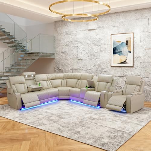 Power Recliner Sectional Sofa Set with LED Lights