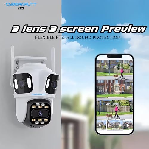 Image of XUGA Cybernautt Z12I 12MP FHD Triple Lens WiFi Outdoor CCTV Camera | PTZ | Color Night Vision | 3 View Screen | Motion Detection | Two-Way Audio| IP66 Waterproof |128GB