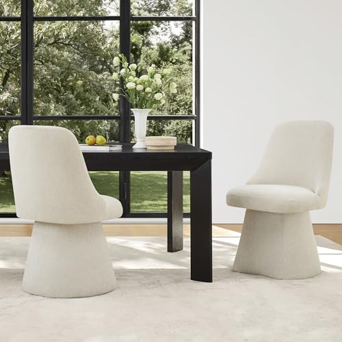 Image of KISLOT Swivel Dining Chairs Set of 2, Upholstered Mid Century Modern Deskchair with High Back, Linen Fabric Kitchen Chairs for Dining Room, Bedroom, Dressing Room, Linen