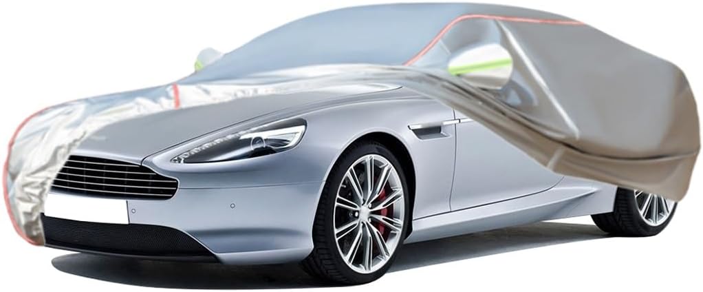 WOLWES Car Covers Are Suitable For Aston Martin DB9 2005-2016 All-weather Windproof, Snowproof, Rainproof, UV-protected And Breathable All-season Universal With Side Door Zip Oxford Cloth Car Covers (