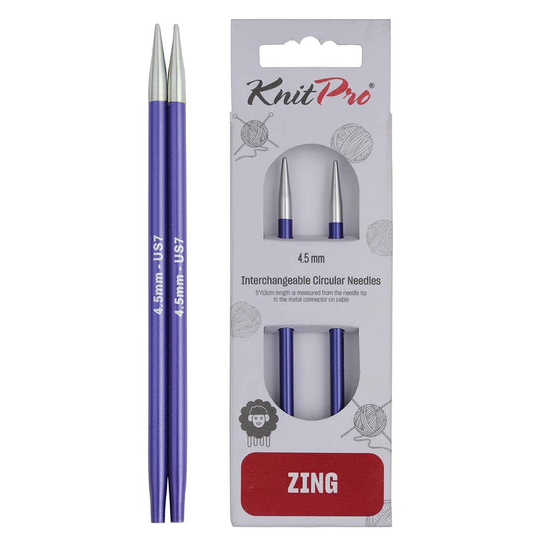 KnitPro Zing Interchangeable Circular Needles 4" (10cm) | 4.50mm