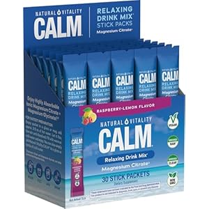 Natural Vitality Calm, Magnesium Citrate Supplement, Anti-Stress Drink Mix Powder – Gluten Free, Vegan, & Non-GMO, Raspberry Lemon, 0.12 oz, 30 Packets
