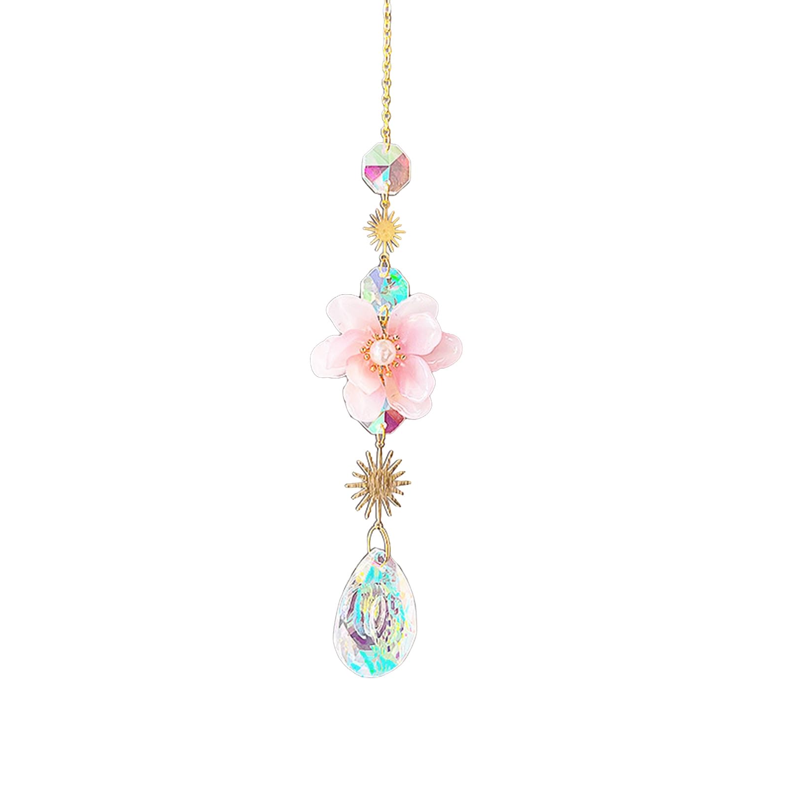 sugerou Crystal Wind Chime Hanging Suncatcher – 42cm Rainbow Prism Window Decor with Faceted Crystals, Light Catcher for Home Office Living Room 1