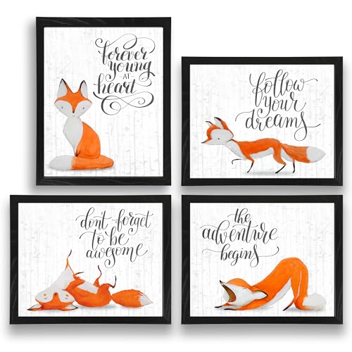 Fox Wall Art Prints (Set of 4) - Unframed - 8x10s | Woodland Nursery Decor | Room Decor Aesthetic | Farmhouse Decor | Living Room Decor for Animal Lovers