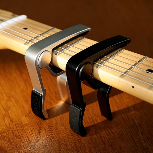 Image of WINGO 6 String Single-handed Guitar Capo For Acoustic Electric Guitar - 2 Pack of Black and Silver