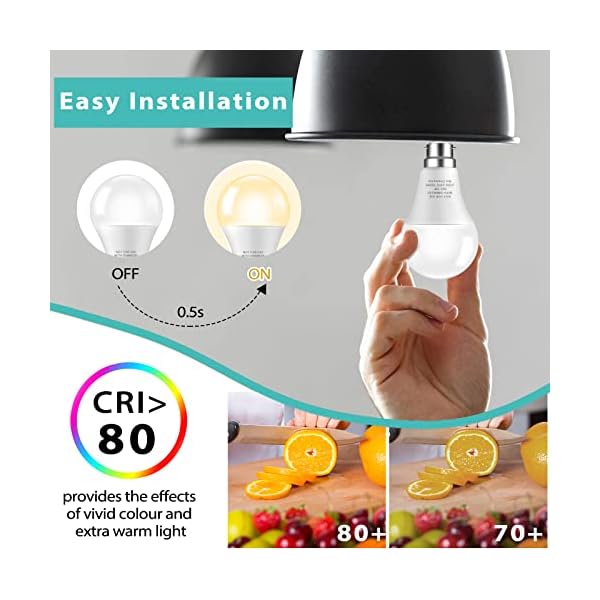Bombubilla B22 LED-leuchtmittel, Warmweiß 3000K 9W Superhell Bajonett-leuchtmittel, Entspricht 60W Glühbirne, 900LM… – Bild 5