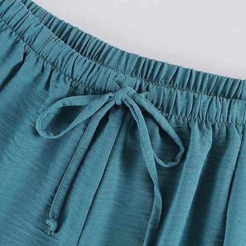 The Pink Galaxy Women's Linen Wide Leg Pants with Pockets, Summer Elastic Casual Loose Beach2