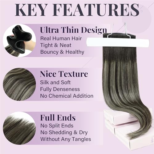 Fshine Weft Real Hair Wefts 55 cm Straight Wefts Real Hair Balayage Dark Brown to Platinum Blonde Real Hair Extensions for Sewing 60 g Colour 2/60/2 - Image 4