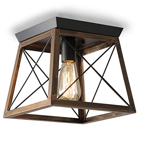 ENCOFT Iluminaci�n de Techo de Interior Industrial, L�mpara de Techo en Metal E27 Base Max 40W, para Dormitorio Sala de Estar Comedor, Negro y Marr�n Sin Bombilla