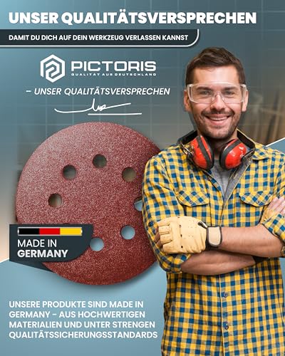 PICTORIS Schleifpapier 125mm Klett feines Set – Exzenterschleifpapier mit langer Standzeit, starker Haftung & reduzierter Vibration dank einzigartiger Klettschicht | Made in Germany | Korn P150 - P320