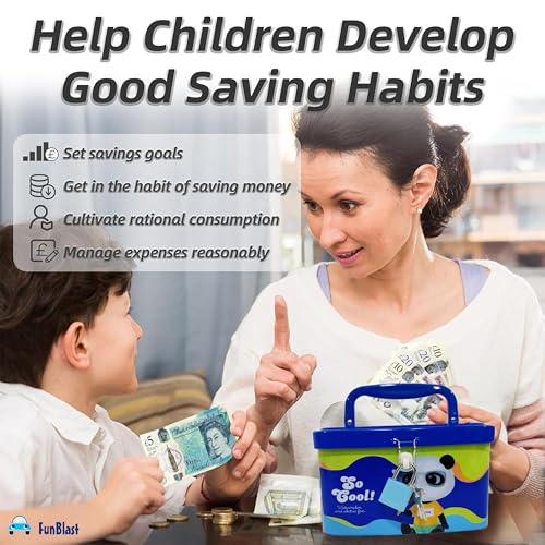 Image of FunBlast Money Saving Tin Coin Bank with Handle, Lock and Key, Piggy Bank for Kids, Gullak for Kid, Birthday Return for Boys & Girls, Money Bank, Coin Box for Kid (C-Multicolor)