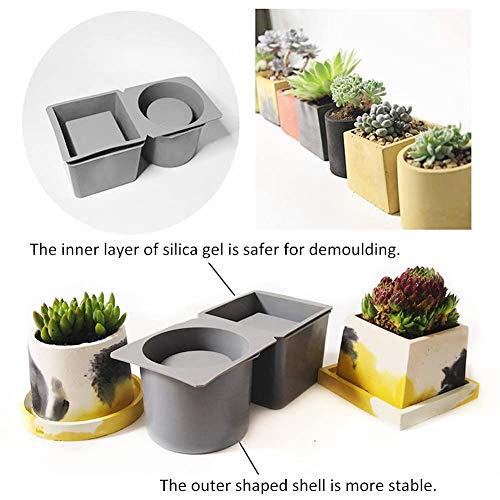 Silicone Flowerpot Mold Set, Round + Square Shape Diy Planter Pot Mould Succulent Plant Concrete Flower Pot Molding Tool For Making Cactus Small Plants Pot Or Candle Containers (Type B) #TOP3