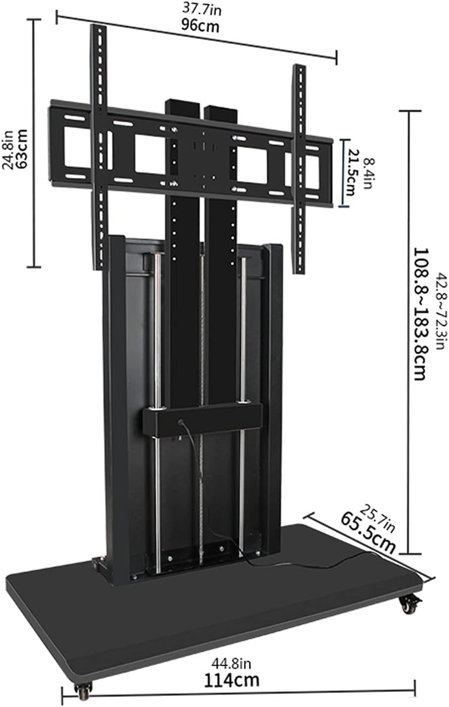 TABOJS Soporte para TV con Ruedas Soporte para TV de Doble Columna Ajustable de pie con Control de Pelusa Soporte para TV para televisores de 32 "65" Carro para TV móvil con Estante de