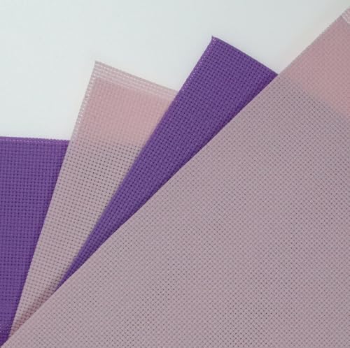 Image of KCS 4 /6 pc of 12 inch x 18 inch 30cmx45cm 16CT Counted Cotton Aida Cloth Cross Stitch Fabric (Lavender+Pink, 4 pc)