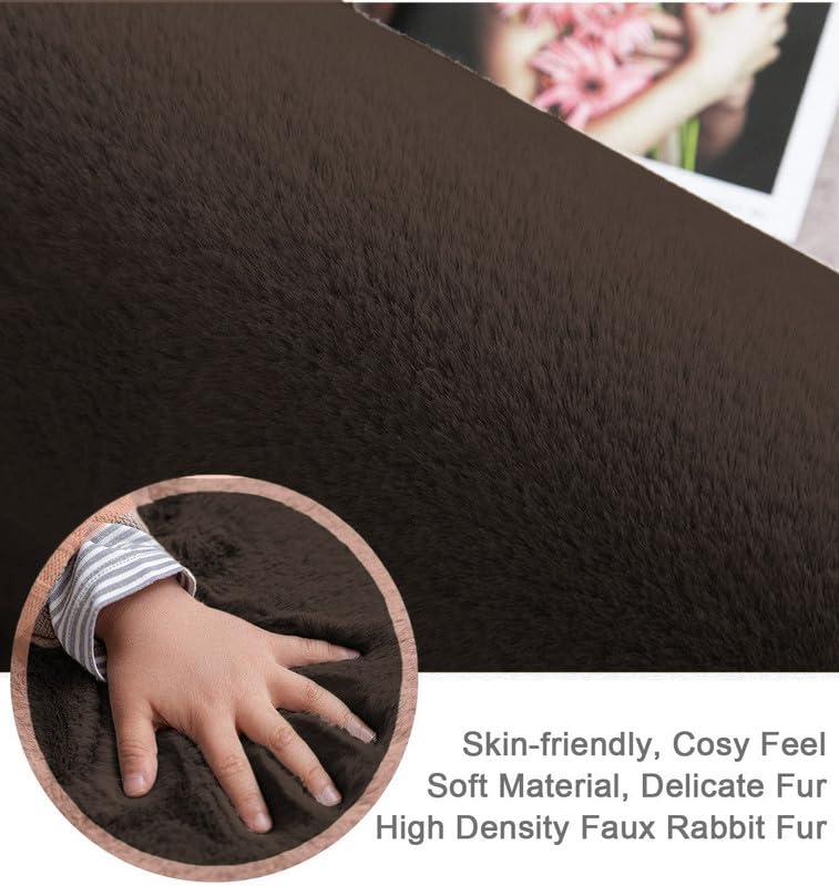 Image of Rabbit Fur Area Rug 6x8 Ft | Super Soft Plush Carpet with Anti-Slip Backing | Washable Luxury Rug for Bedroom, Living Room & Home Decor
