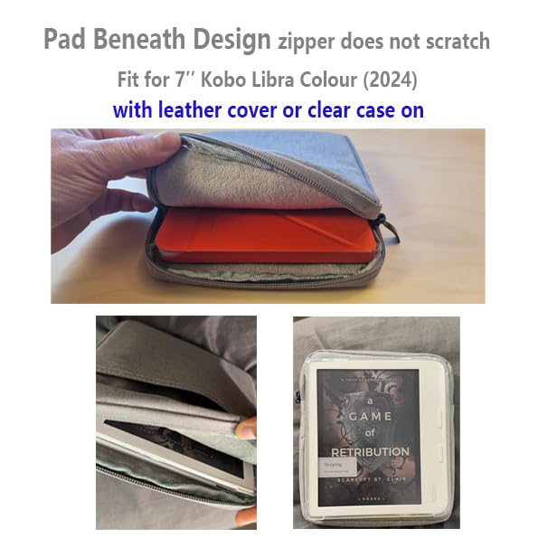 IXUECAT Kobo Libra Colour Sleeve Pouch Cover, 7" E-Reader Protective Pouch Sleeve Compatible for 7 inch Kobo Libra Colour (2024)/Kobo Libra 2| Nylon Travel Carry Cover Bag also for 7 inch Kindle Oasis by IXUECAT - Image 3