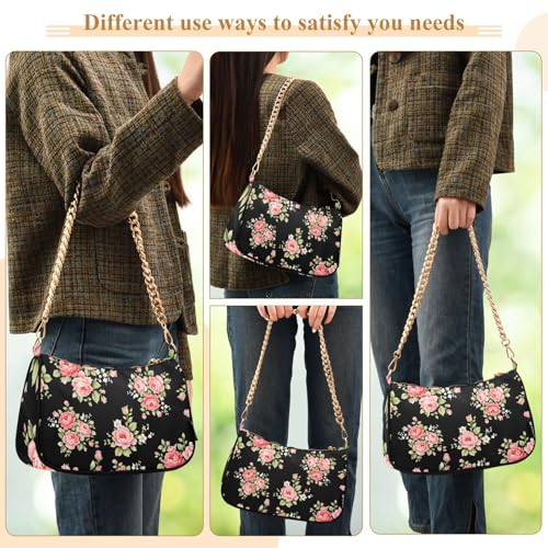 Image of Shoulder Bags for Women Flower Floral Hobo Tote Handbag Small Clutch Purse with Zipper Closure