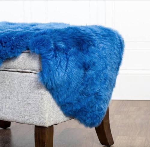 HUAHOO - Alfombra de piel de oveja auténtica de Australia real de piel de cordero natural de piel de cordero para niños, recámara, sofá, silla, tapete de doble pelt/2 x 3 pies, color azul
