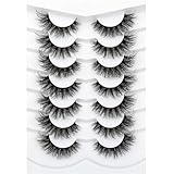 Pooplunch Cat Eye Look Fluffy False Eyelashes Thick Full Volume 16MM Wispy Curly Faux Mink Lashes 8D Fake Eyelash Strips 7 Pairs Multipack