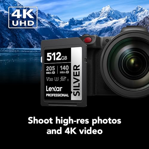 Image of Lexar 512GB Professional Silver SD Card, UHS-I, C10, U3, V30, 4K, Up to 205 /140 MB /s SDXC Memory Card, for Professional Photographer, Videographer, Enthusiast (LSDSILV512G-BNNNU)