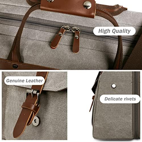 YAAI Canvas Overnight Bag for Men,Waterproof Huge Carry On Bags for Airplanes,Travel Weekender , Leather Hand-held Luggage(20 Inch,Light Grey) 2 YAAI Canvas Overnight Bag for Men,Waterproof Huge Carry On Bags for Airplanes,Travel Weekender , Leather Hand-held Luggage(20 Inch,Light Grey)