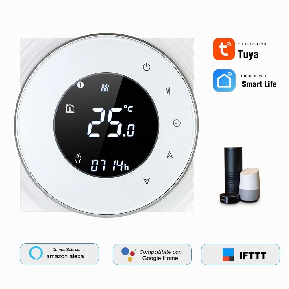 Decdeal Termostato programmabile tramite Wi-Fi, termostato intelligente wireless, con display LCD tattile, nero