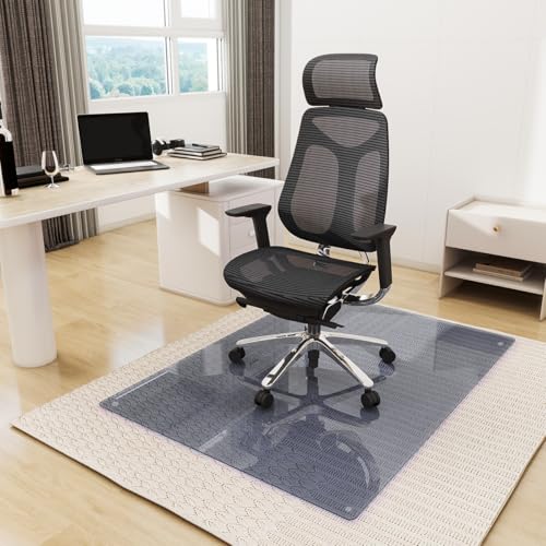 Image of [Tempered Glass] 36 inch x 46 inch Glass Office Chair Mat for Carpet