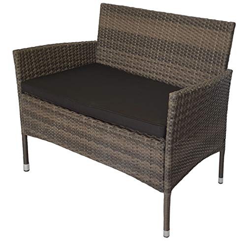 KMH 2-Sitzer Polyrattan Gartenbank naturbraun der Serie HOLME - Moderne Gartenmöbel Polyrattan - Sitzbank mit Auflage schwarz 105 cm Sitzfläche - Wetterfeste und robuste Gartenmöbel