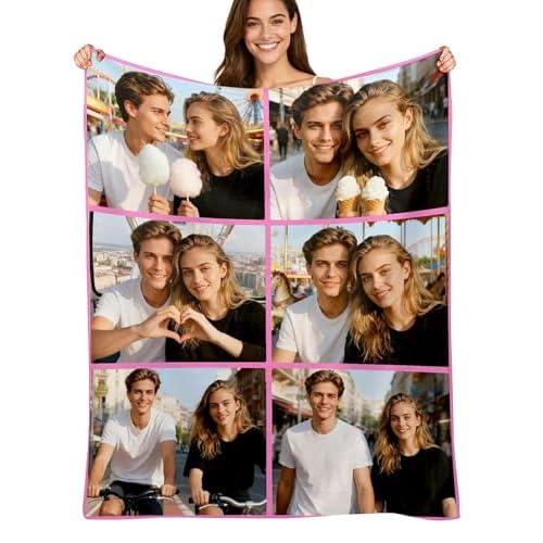 Custom4U Custom Blanket with Photo Text Customized Flannel Blanket Photo Blanket Personalized Blankets & Throws Christmas Birthday Gifts for Girlfriend Boyfriend 6 Photos-1