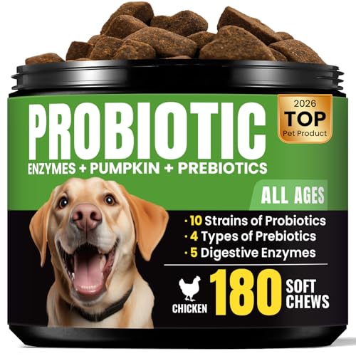 Probiotics for Dogs – Helps Digestion, Loose Stools, Gas & Sensitive Stomachs, Probiotics for Itchy Skin & Dog Yeast Infection, Immune & Fresher Breath with 4 Prebiotics & 5 Digestive Enzymes – 180 ct