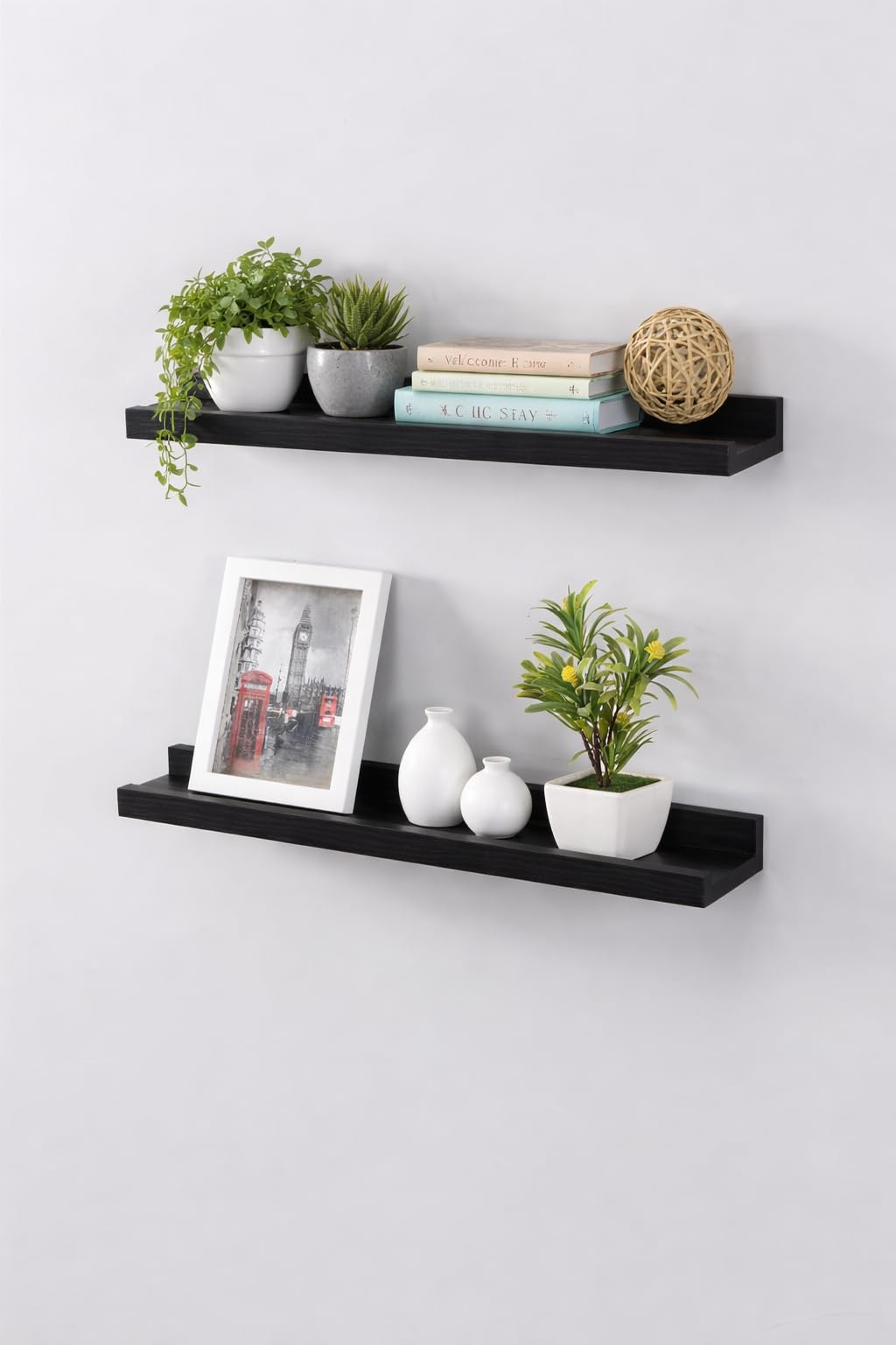 spot on dealz® Floating Shelves Set of 2 Wooden Black Shelf Wall Bookshelves Bookshelf Shelves for Bedroom Living Room Kitchen Decorative Furniture Display Shelving