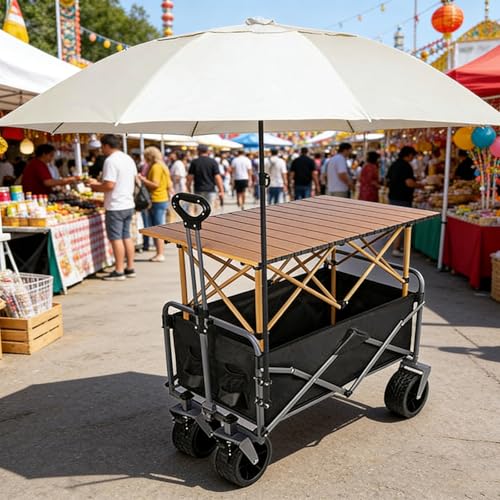 Carrito plegable con paraguas y ruedas bloqueables comerciales 8