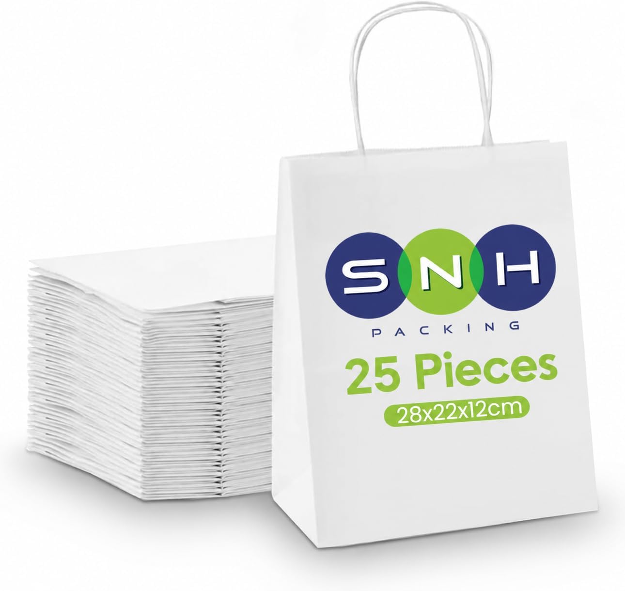 25 Pcs Kraft Paper Bag White Twisted Handle 28x22x12 cm Paper Party Bags Hen Party Bags Kraft Paper Bag Bride Birthday Gift Bag Wedding Celebrations Bags for Party Favour by SNH Packing