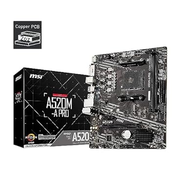 MSI Placa-mãe para jogos A520M-A PRO (AMD AM4, DDR4, PCIe 4.0, SATA 6Gb/s, Dual M.2, USB 3.2 Gen 1, DVI/HDMI, Micro-ATX)