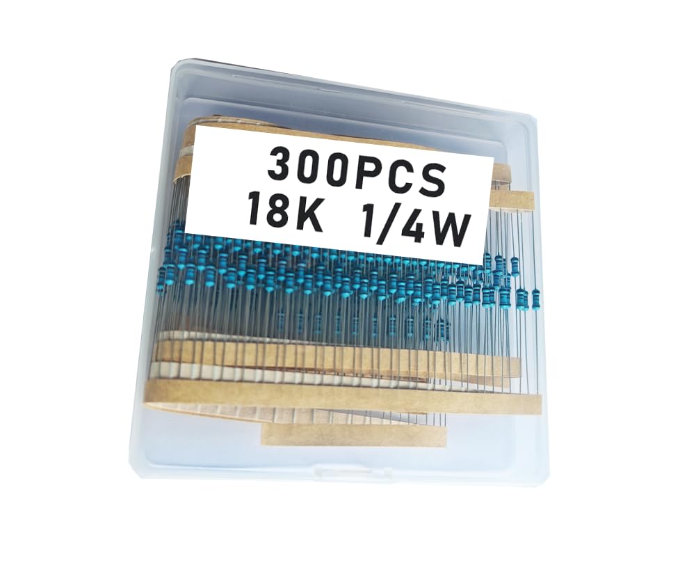 Jiefafa 18k 1/4W, 18k 1/4W, 18k ohm, 18k 1/4W, 18kresistor, 18k ohm resistor, 18k ohm Metal resistor, 18k Metal Film resistors 1/4w(0.25w) 1% tolerance 0.01 MF Metal Film Fixed Resistor 300 pcs
